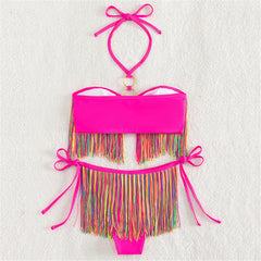 Rainbow Tassel Halter Neck Bikini