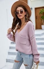 Women's V-Neck Pocket Sweater